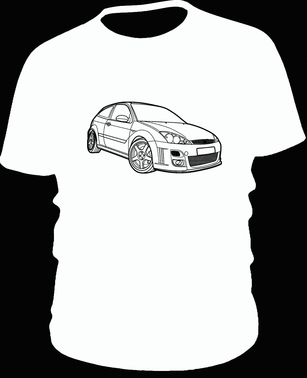 Ford Focus RS Mk1 T Shirt Black with White Print DTG Direct to Garment | eBay