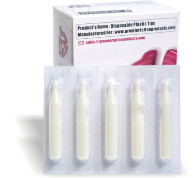 A box of Premier plastic disposable tattoo tips, each tips comes blister  A box of Premier plastic disposable tattoo tips, each tips comes blister