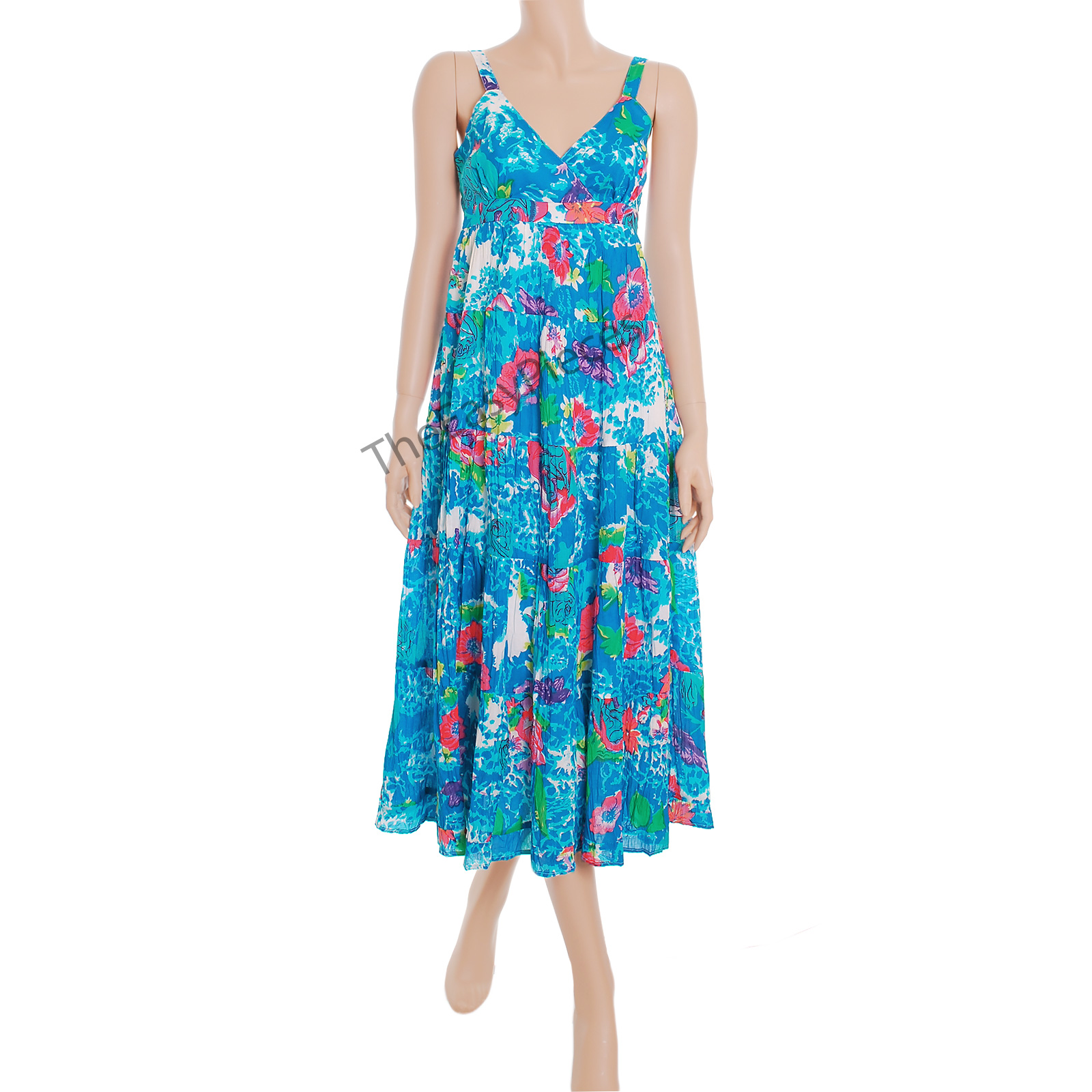 Blue Floral Print Crinkle Cotton Summer Sun Dress Monsoon