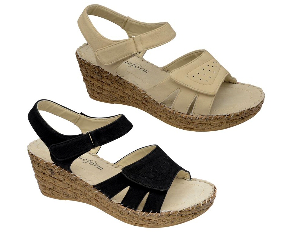 WOMENS WIDE FIT LIGHTWEIGHT WEDGE LEATHER LINED SANDALS SHOES LADIES 3 ...