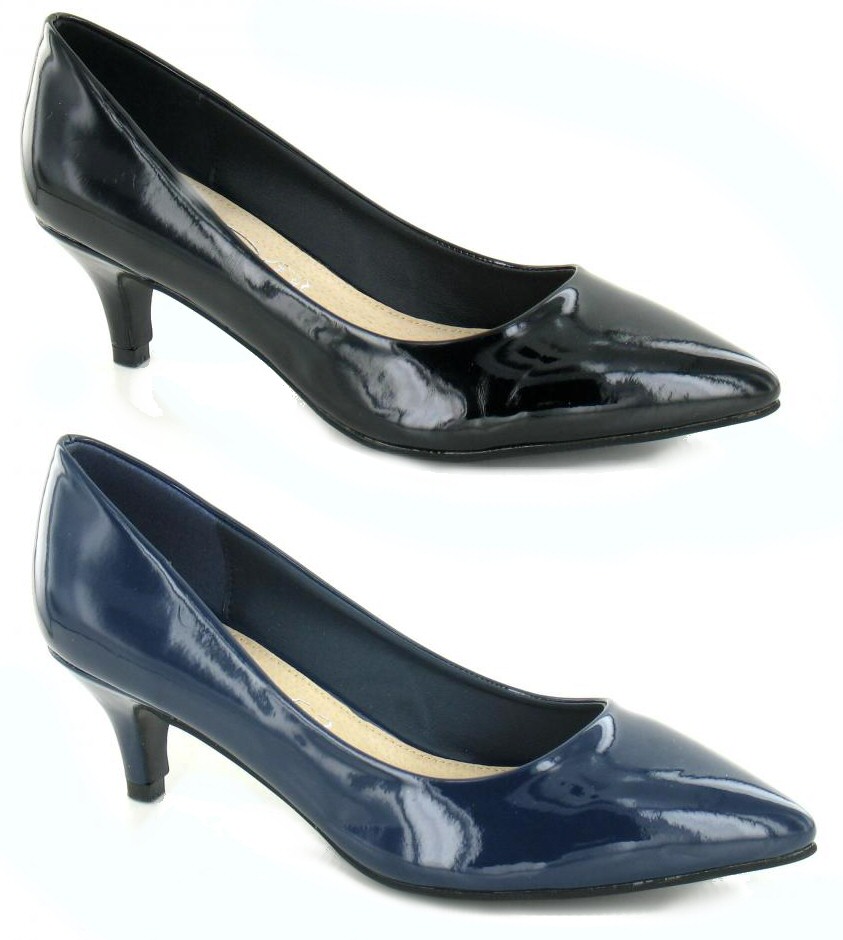 black leather low heel court shoes