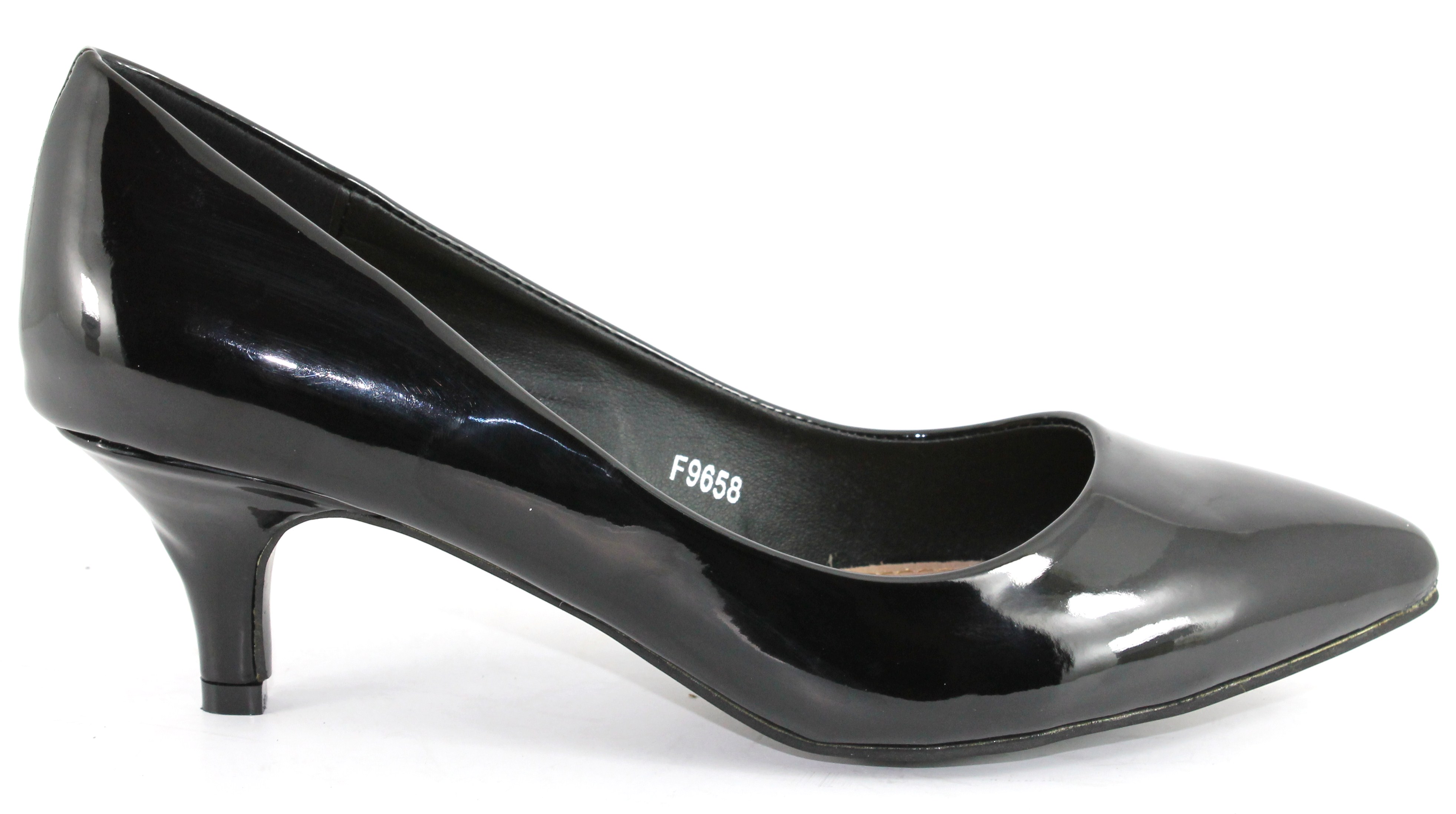 Women Leather Lined Court Work Low Heel Shoes Black Navy Patent Size 5