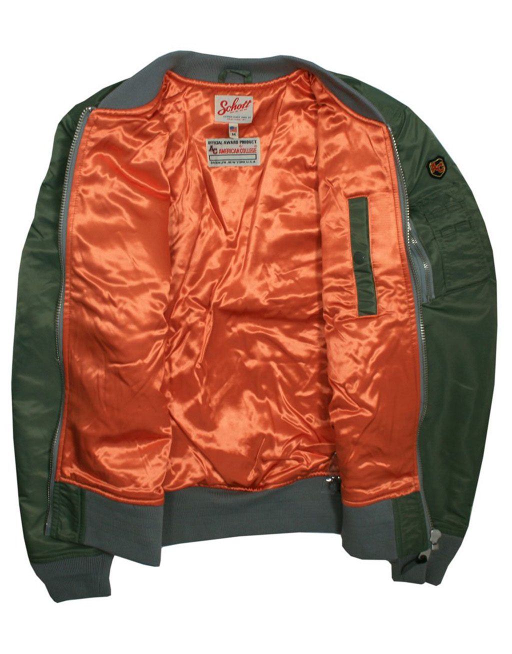 SCHOTT Men's jacket MA1 American College Men's Army Green Bomber Jacket
