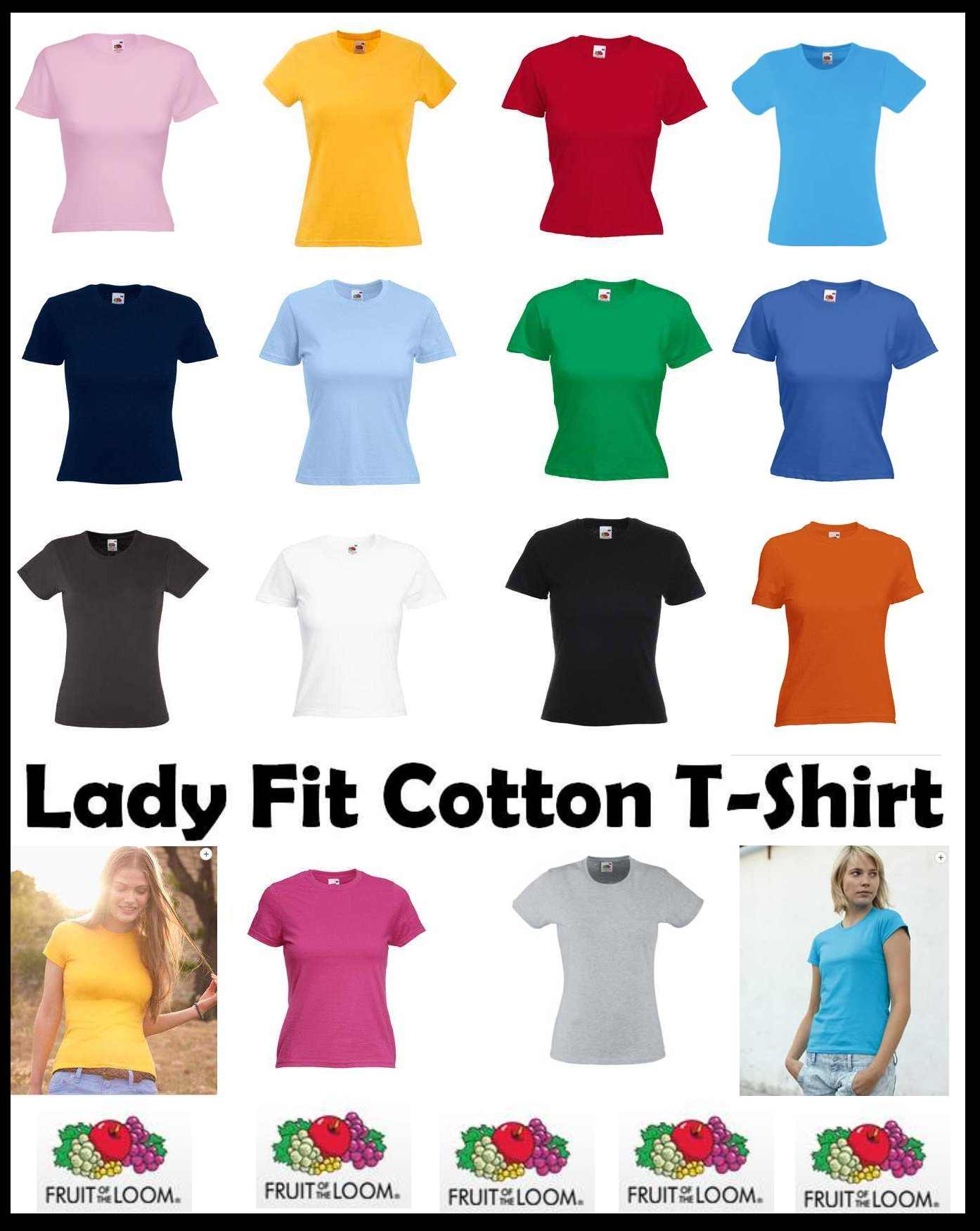 Fruit of the Loom FOTL Womens Plain T Shirt Ladies Top Lady Fit XSXXL eBay