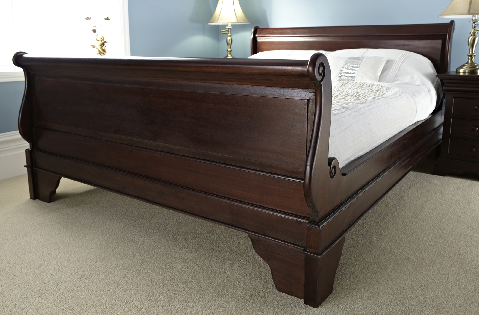 New Mahogany Dark French Sleigh Bed 5ft King Size High Foot Board eBay