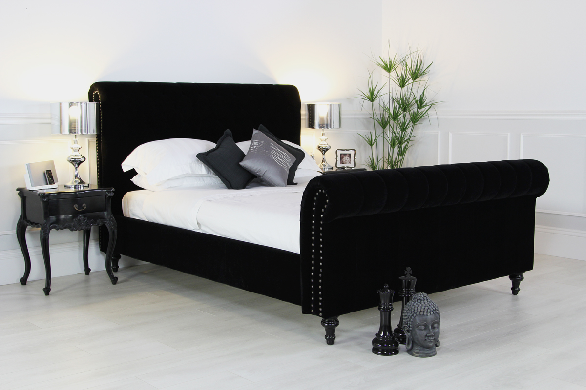 New 5ft Black Velvet Chesterfield King Size Upholstered Bed eBay