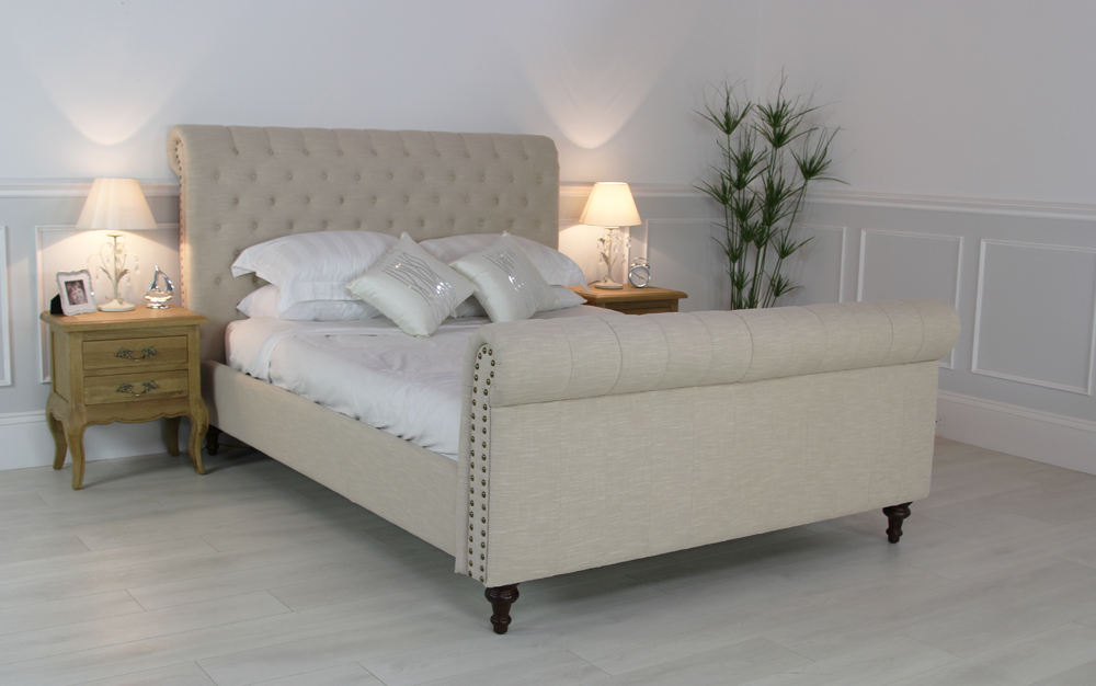 New 6ft Linen Chesterfield King Size Upholstered Bed eBay