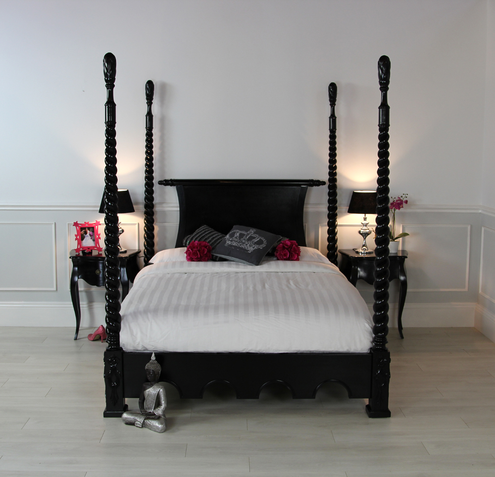 Perfect French Style Solid Mahogany Black Four Poster Bed 1000 x 963