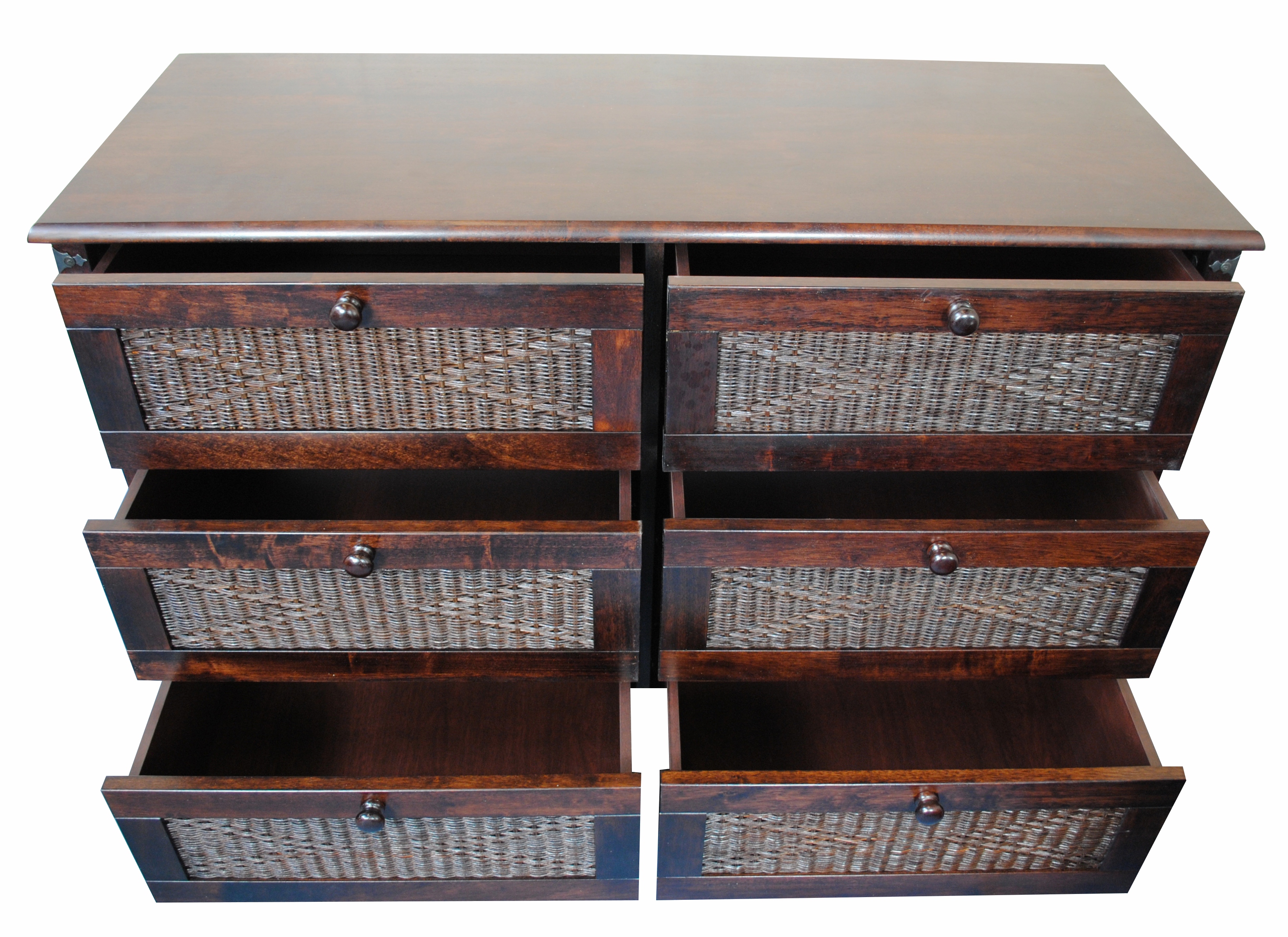 Morocco Solid Wood 6 Drawer Dresser Chest Of Drawers  Dark Walnut \u0026 Wicker  eBay