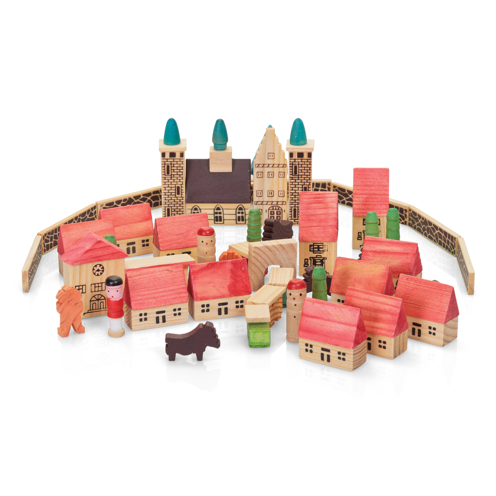 NEW Traditional Style Miniature Wooden Village Set Train Set Role Play