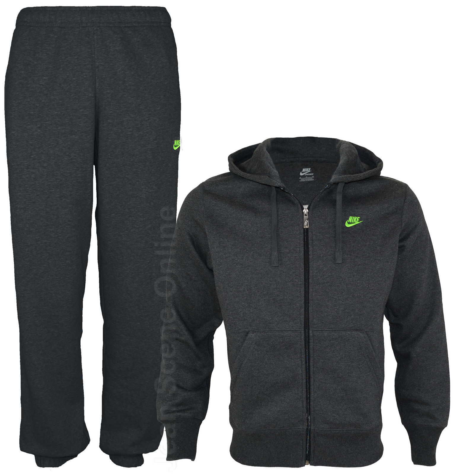 New Nike Mens Homme Tracksuit Bottoms & Hooded Jacket Top Dark Grey Fleece Lined | eBay