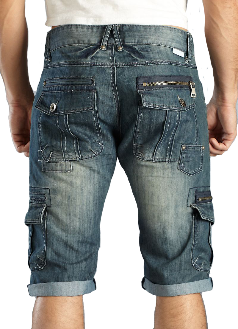 Soul Star New Men's Denim Shorts Cargo Combat Blue Faded Knee Length 28