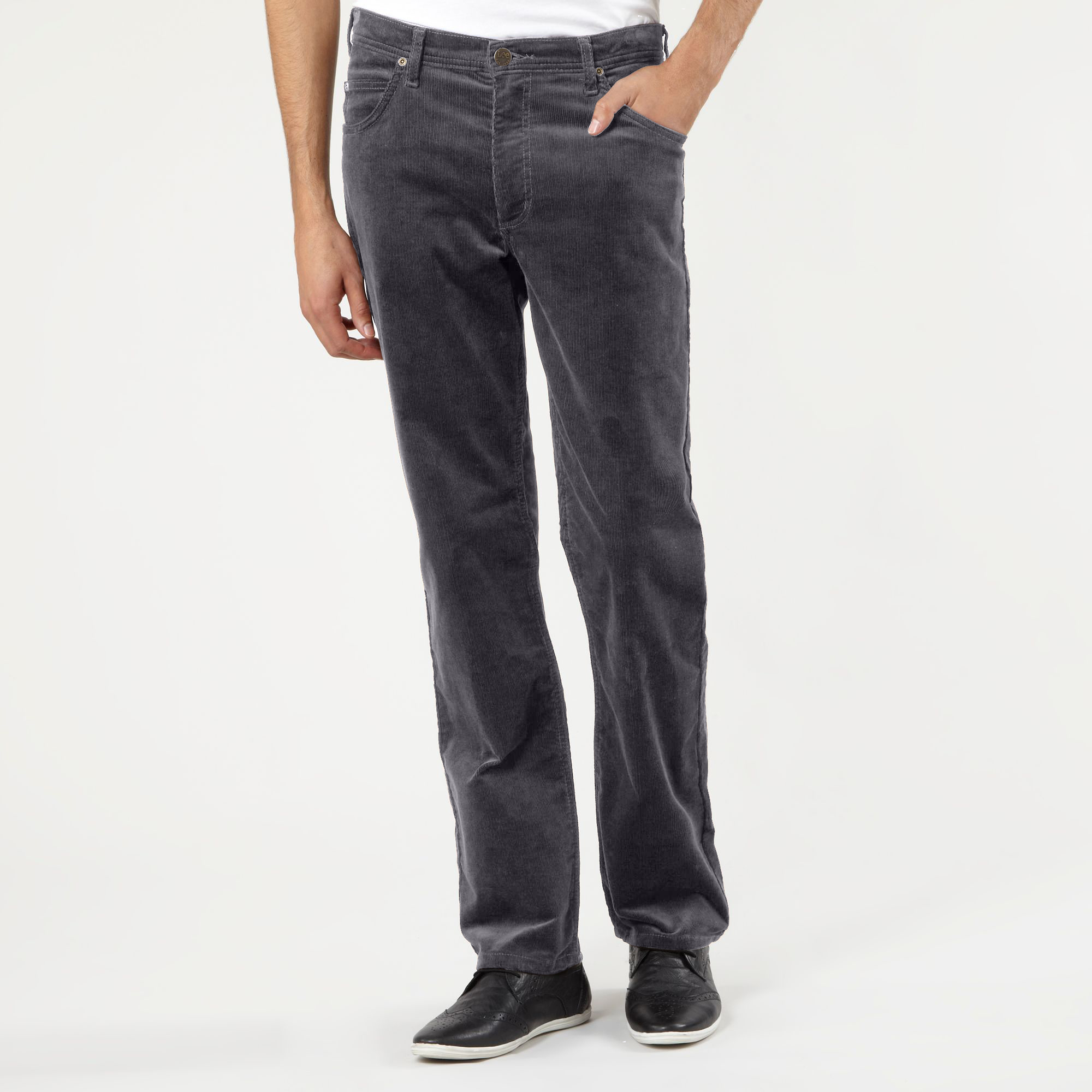 New Mens Lee Brooklyn Grey Corduroy Cords Stretch Jeans Straight Leg