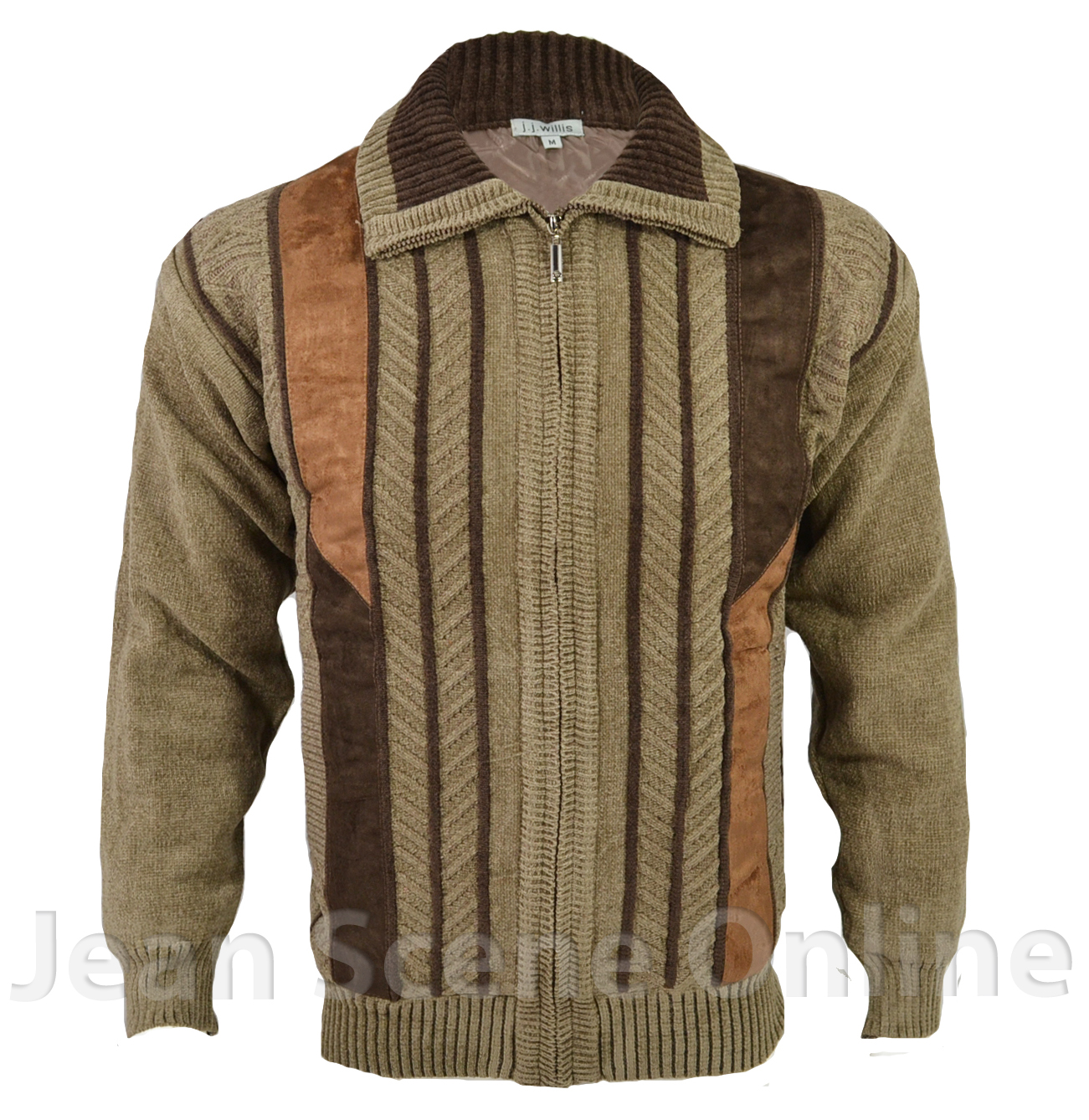 New JJ Willis Men's Zip Up Cardigan Chunky Knit Warm Black Beige Brown