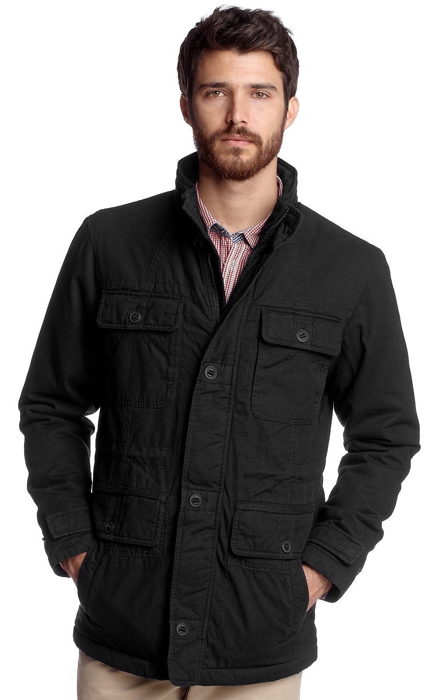 New ESPRIT Men’s Cotton Twill Field Jacket Urban Military Black S M L