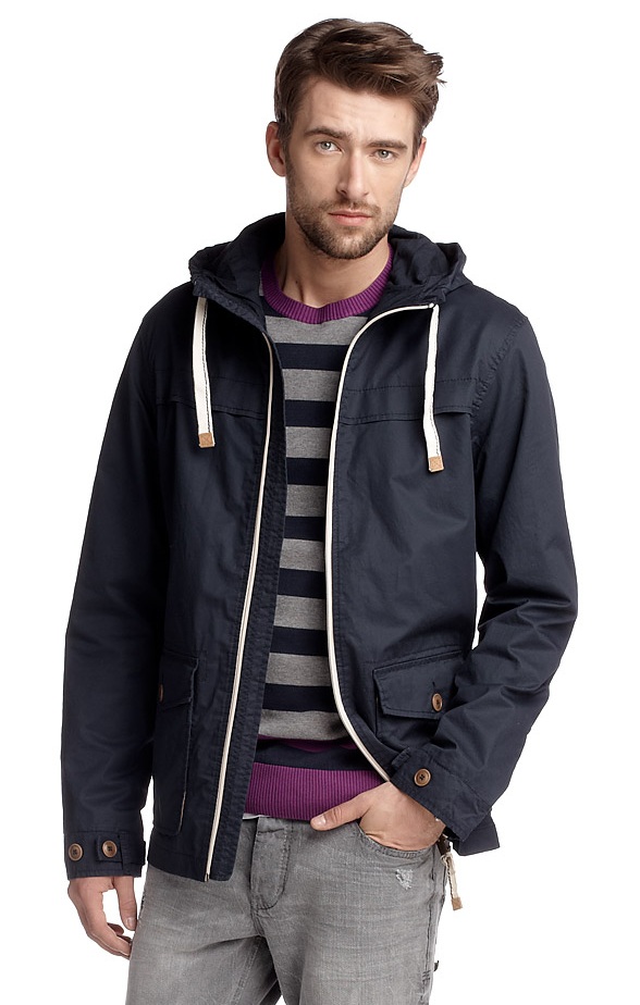 New Esprit Men’s Lightweight Cotton Hooded Jacket Dark Navy & Blue S M L XL