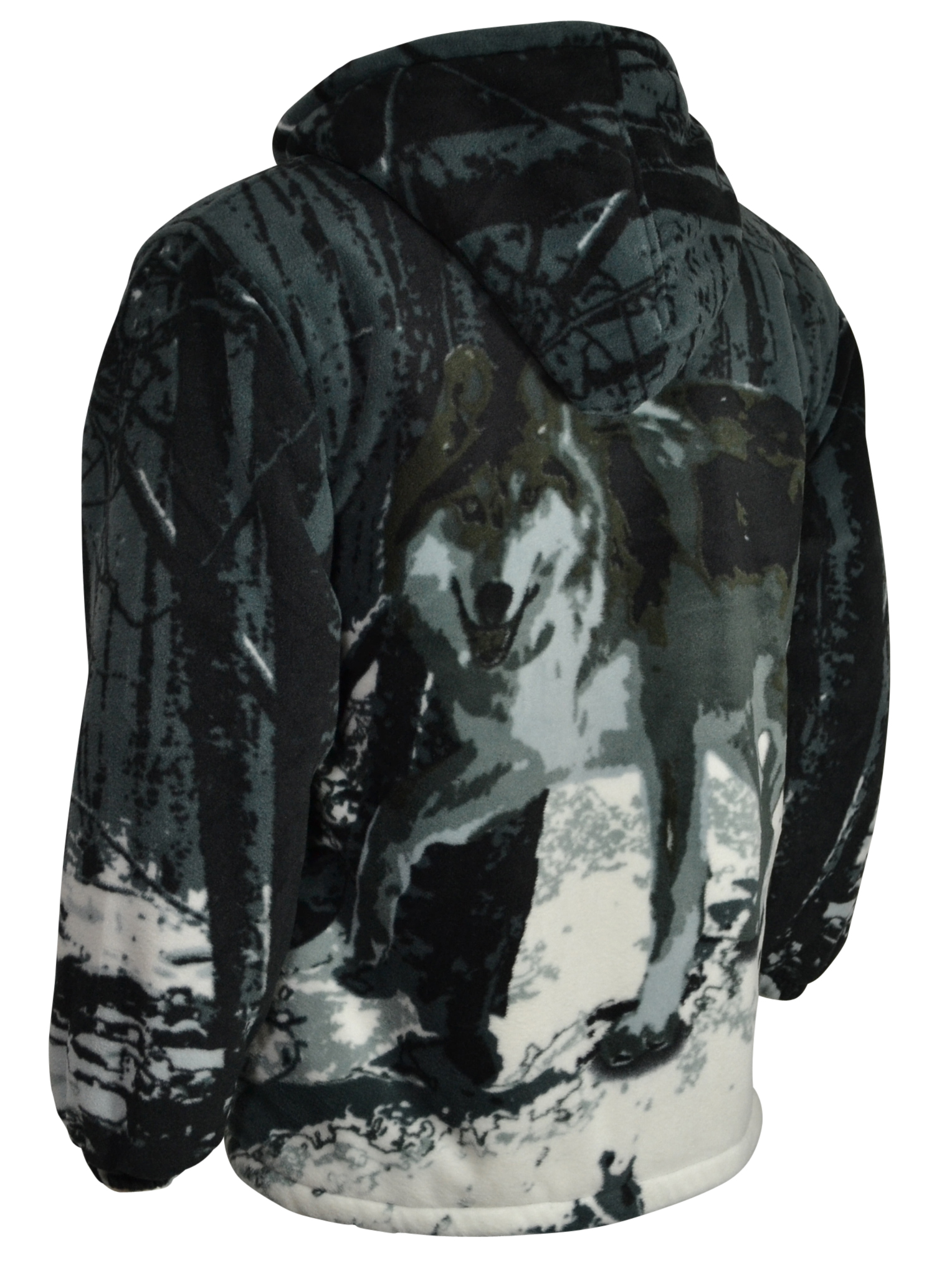 New Warm Sherpa Fleece Hooded Jacket Animal Print Wolf Blue & Black