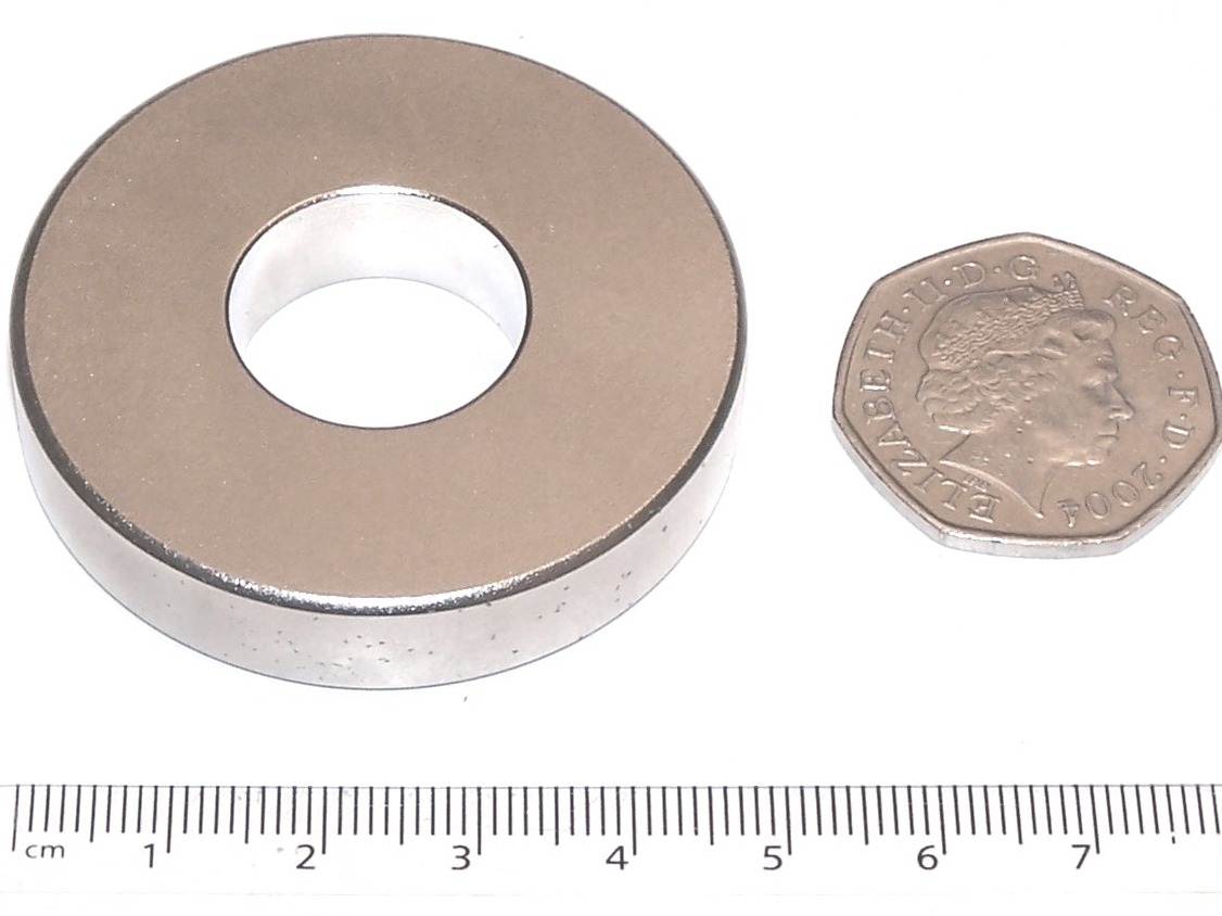 1 HUGE STRONG, Neodymium ring 50mm dia x 20mm dia x 10mm N35 Ni
