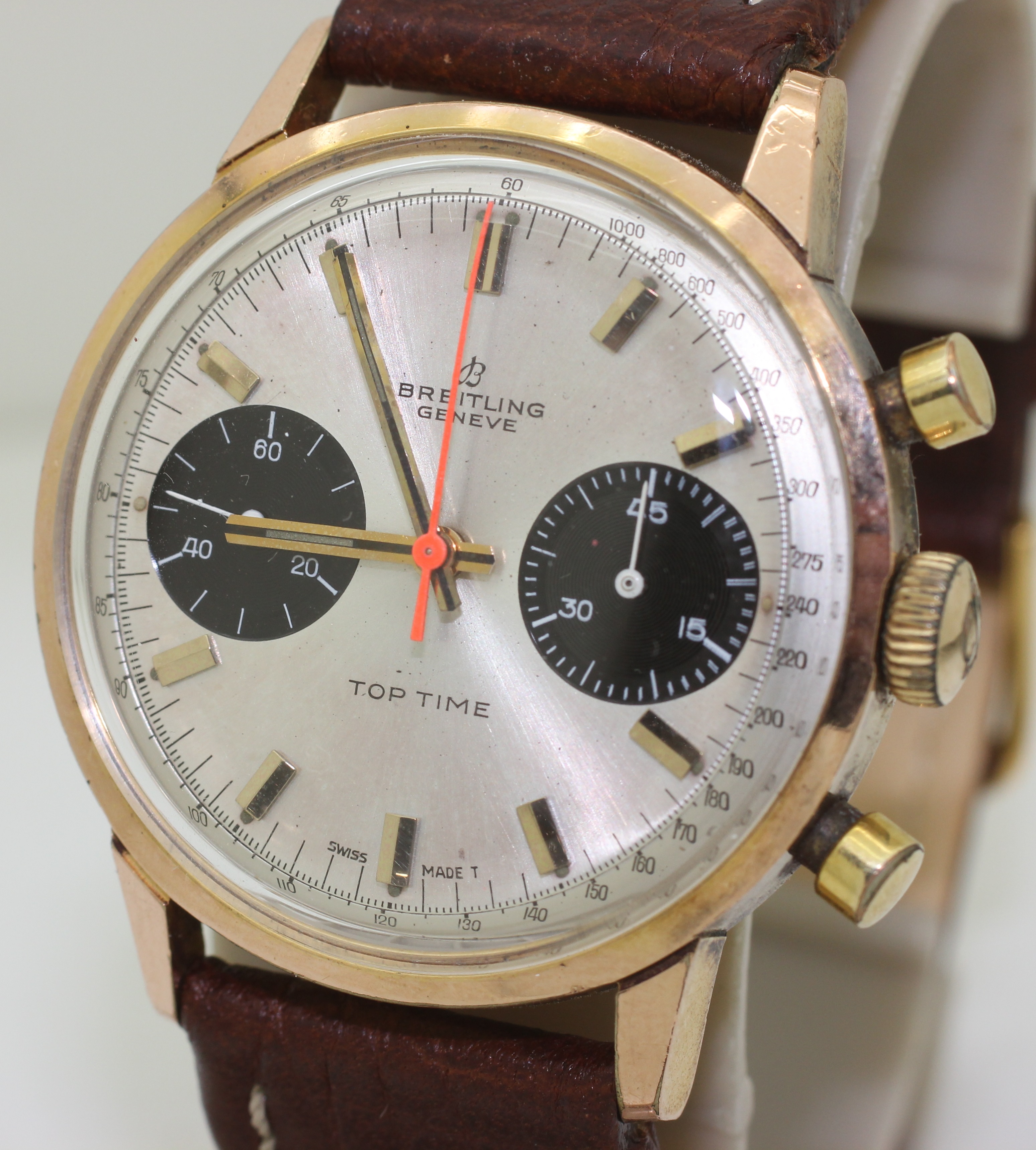 RARE Vintage 1960s Breitling Top Time Racing Chronograph Gold Plate