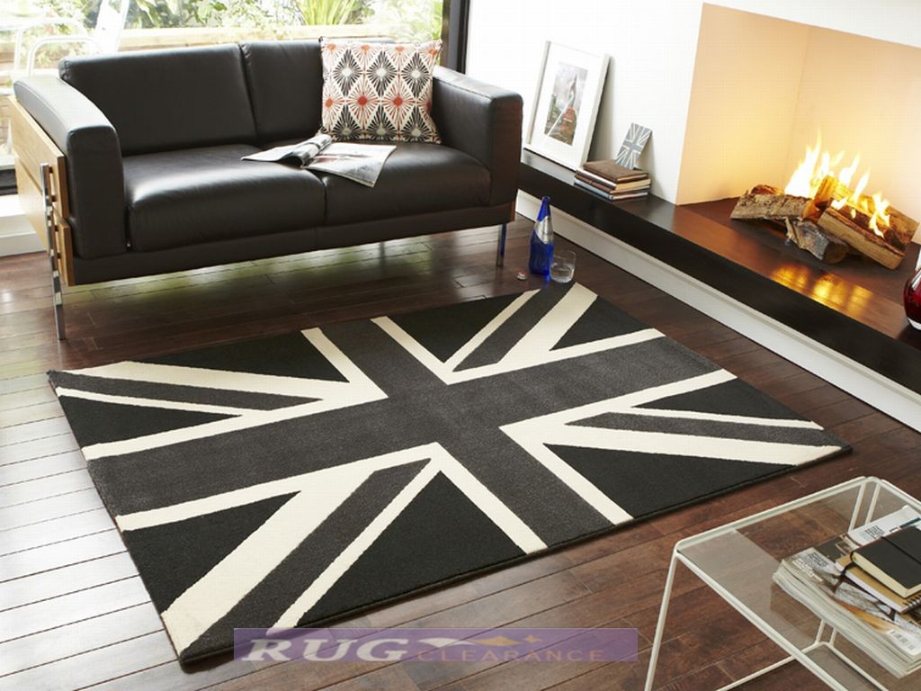Large Modern Black White and Grey Union Jack Rug 120X170cm eBay