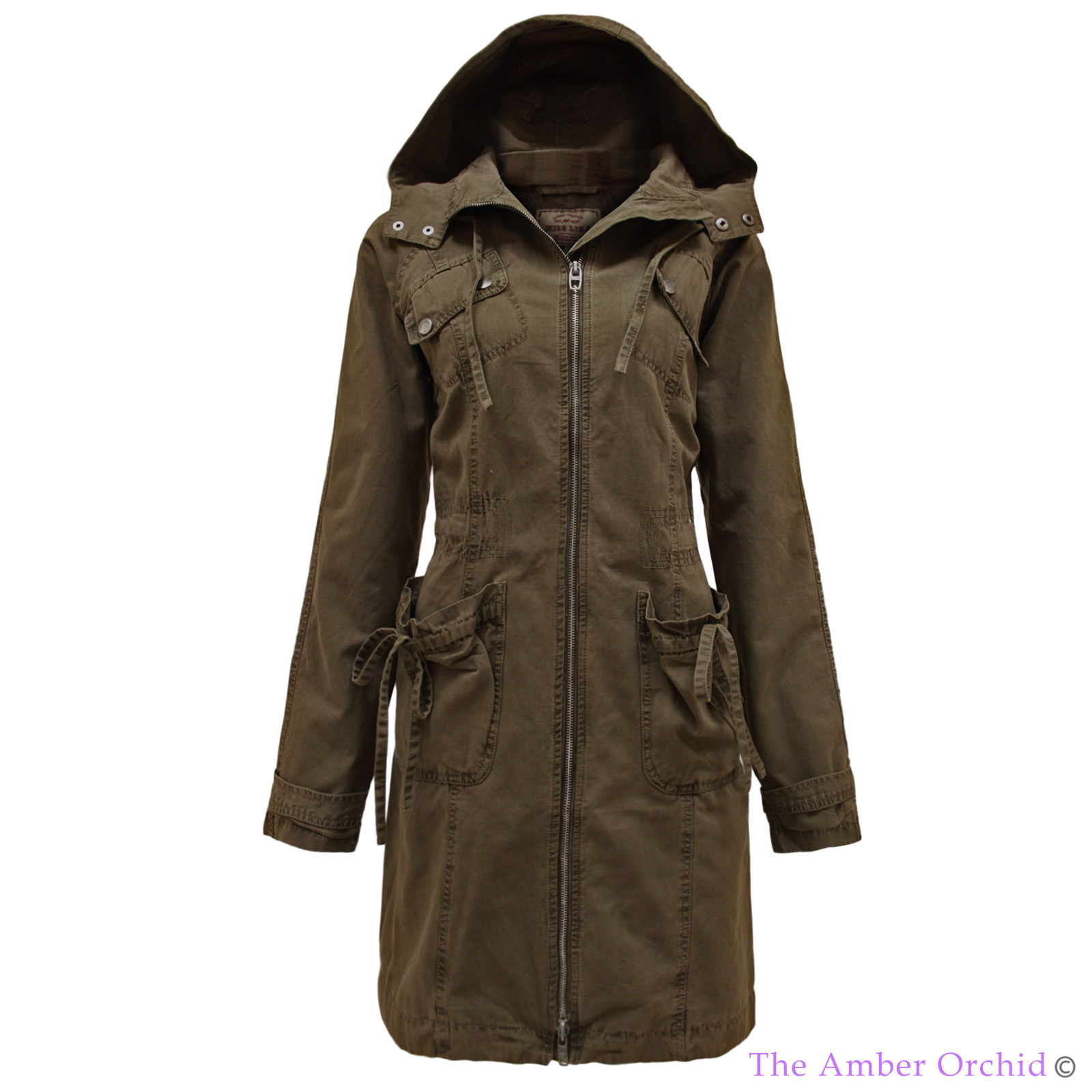 Ladies Hooded Thick Cotton Washed Cord Womens Military Parka Coat