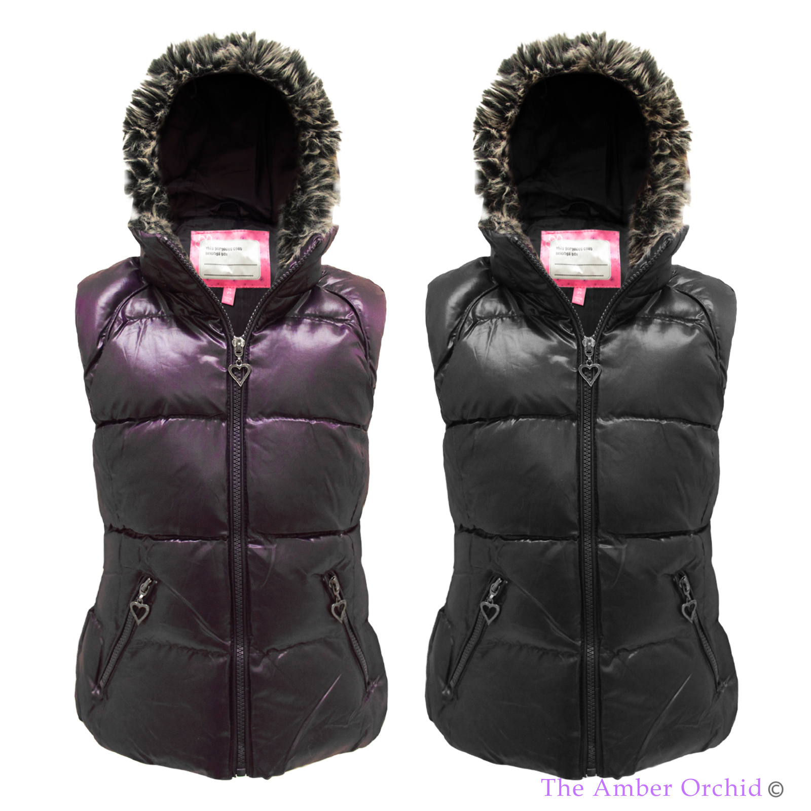 GIRLS KIDS PUFFER PADDED FAUX FUR HOODED BODYWARMER GILET JACKET COAT