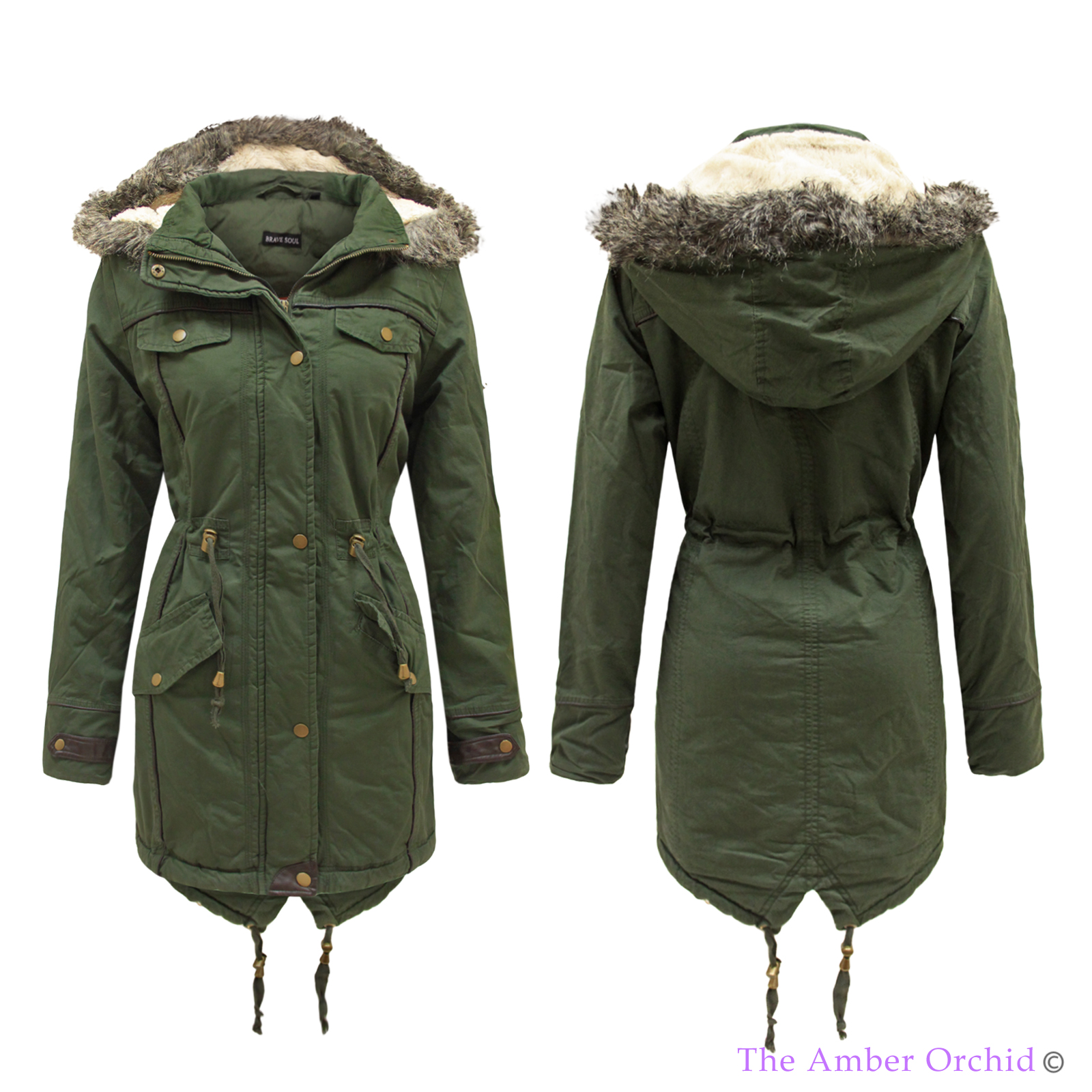 LADIES WOMENS OVERSIZED FUR HOOD FISHTAIL MILITARY PARKA WINTER JACKET