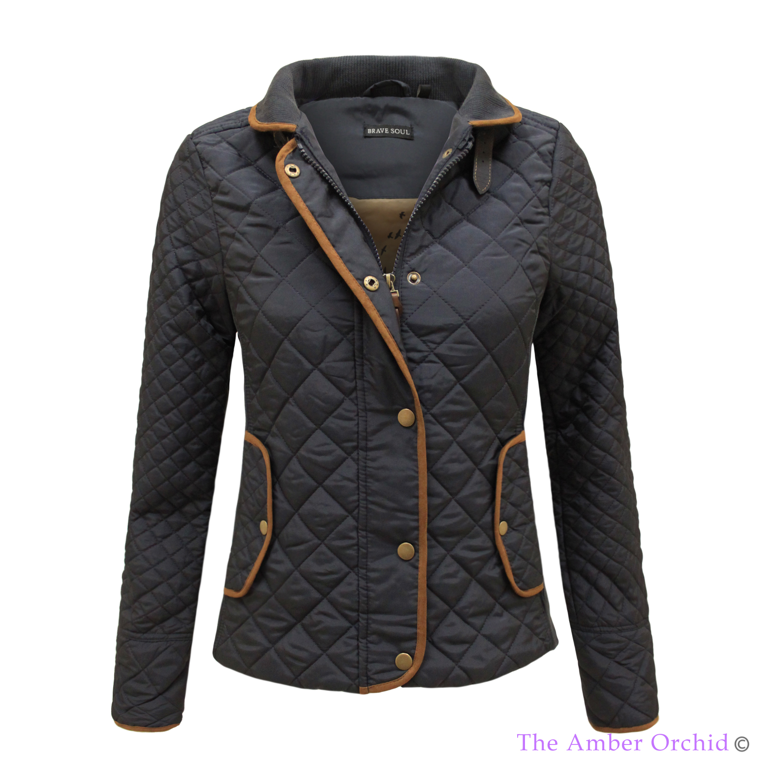 LADIES BRAVE SOUL RIBBED COLLAR WOMENS QUILTED PADDED BUTTON PIPING