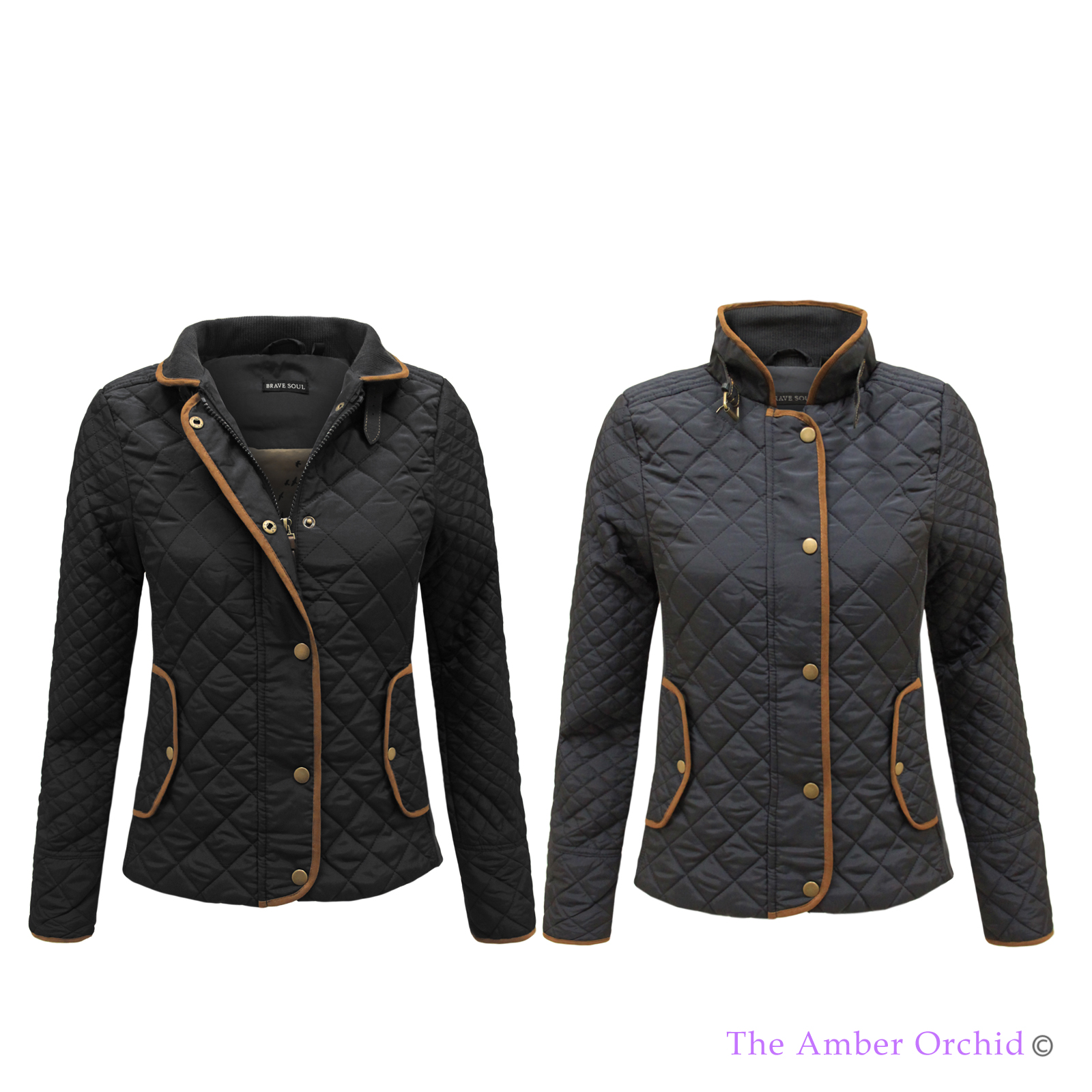 LADIES BRAVE SOUL RIBBED COLLAR WOMENS QUILTED PADDED BUTTON PIPING