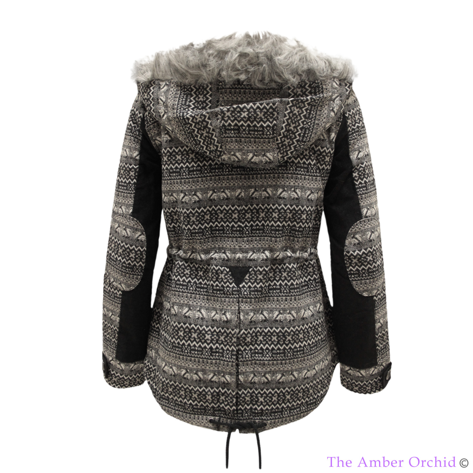 LADIES WOMENS FAUX FUR HOODED TRIBAL AZTEC PRINT CORDUROY PATCHED WINTER COAT eBay
