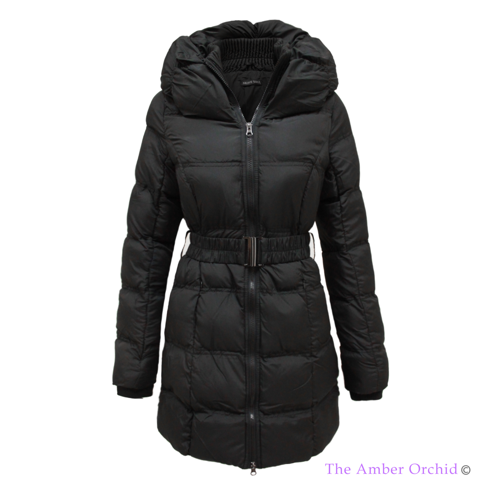QUILTED PADDED WOMENS ZIP COLLAR BELTED PUFFER WARM WINTER COAT JACKET