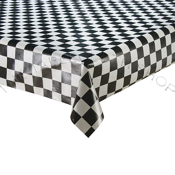 CHEFS BLACK AND WHITE CHECK VINYL WIPE CLEAN TABLECLOTH NEW