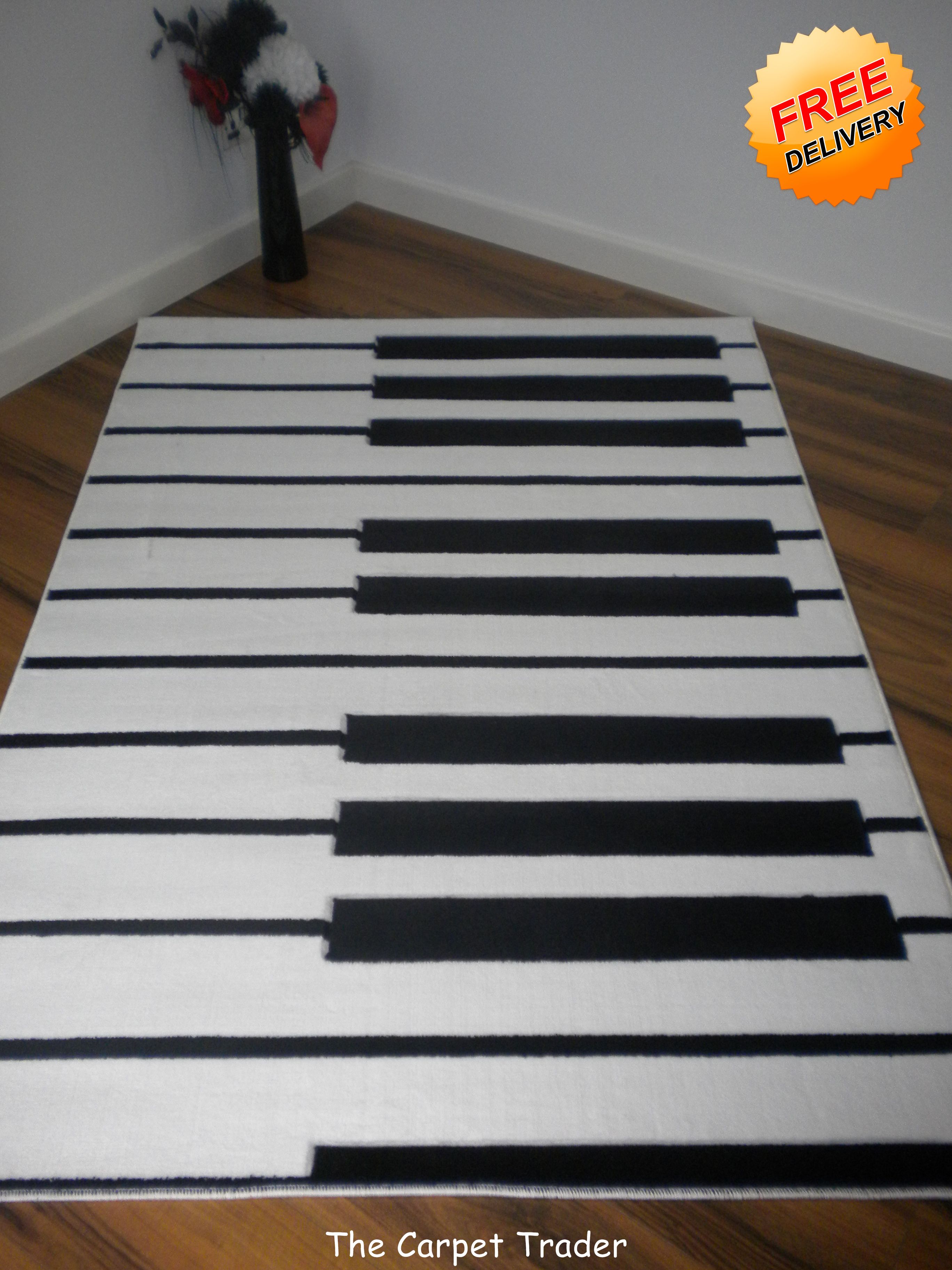 Modern Piano Keyboard Rug Black White 133cm x 190cm eBay