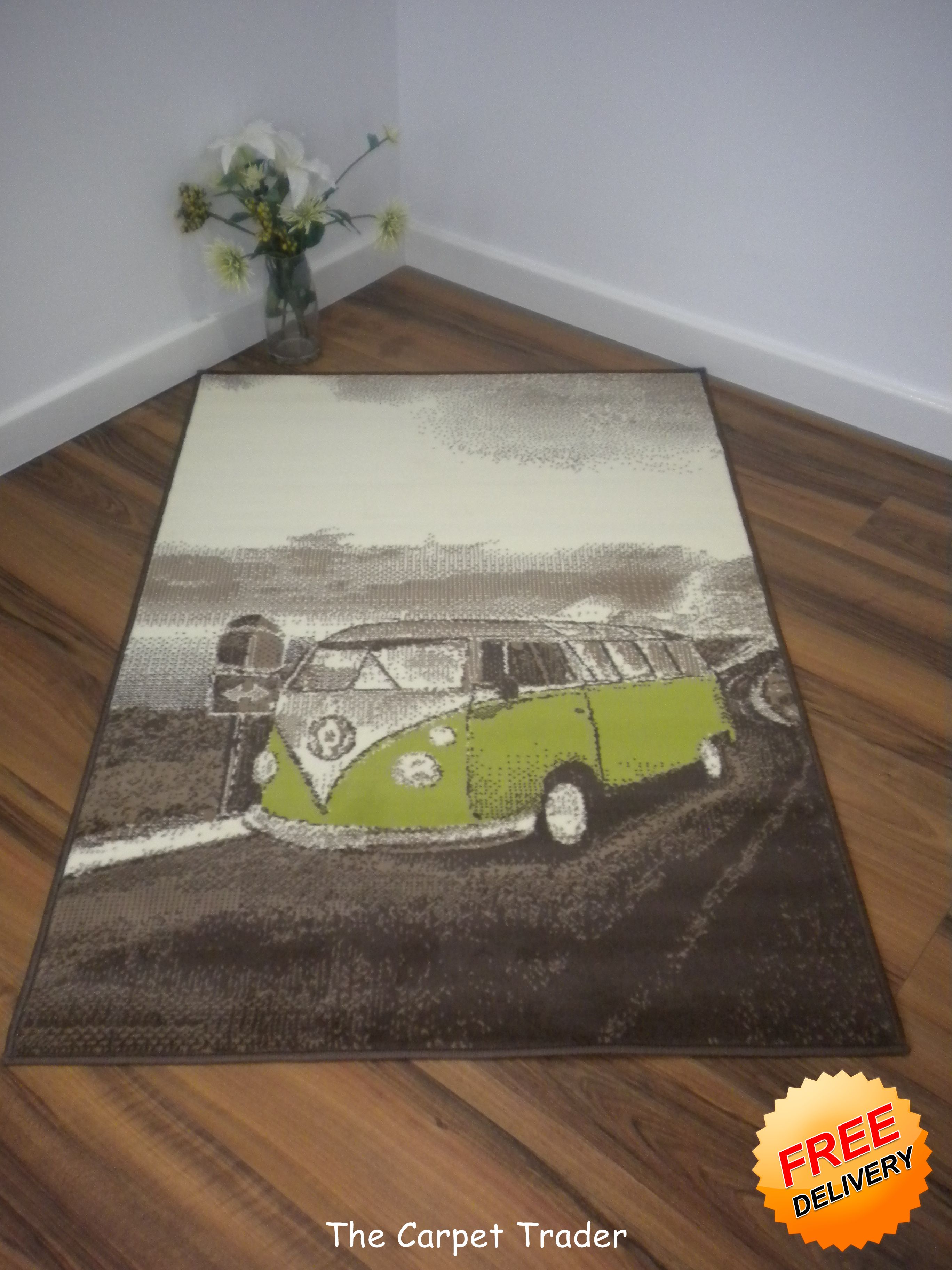 VW Camper Van Rugs Red Blue Lime in Two Sizes