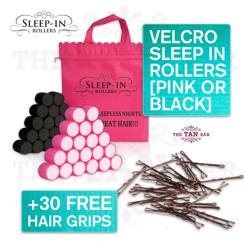 20 PINK / BLACK VELCRO SNOOZE SLEEP IN HAIR ROLLERS + HAIR NET + FREE