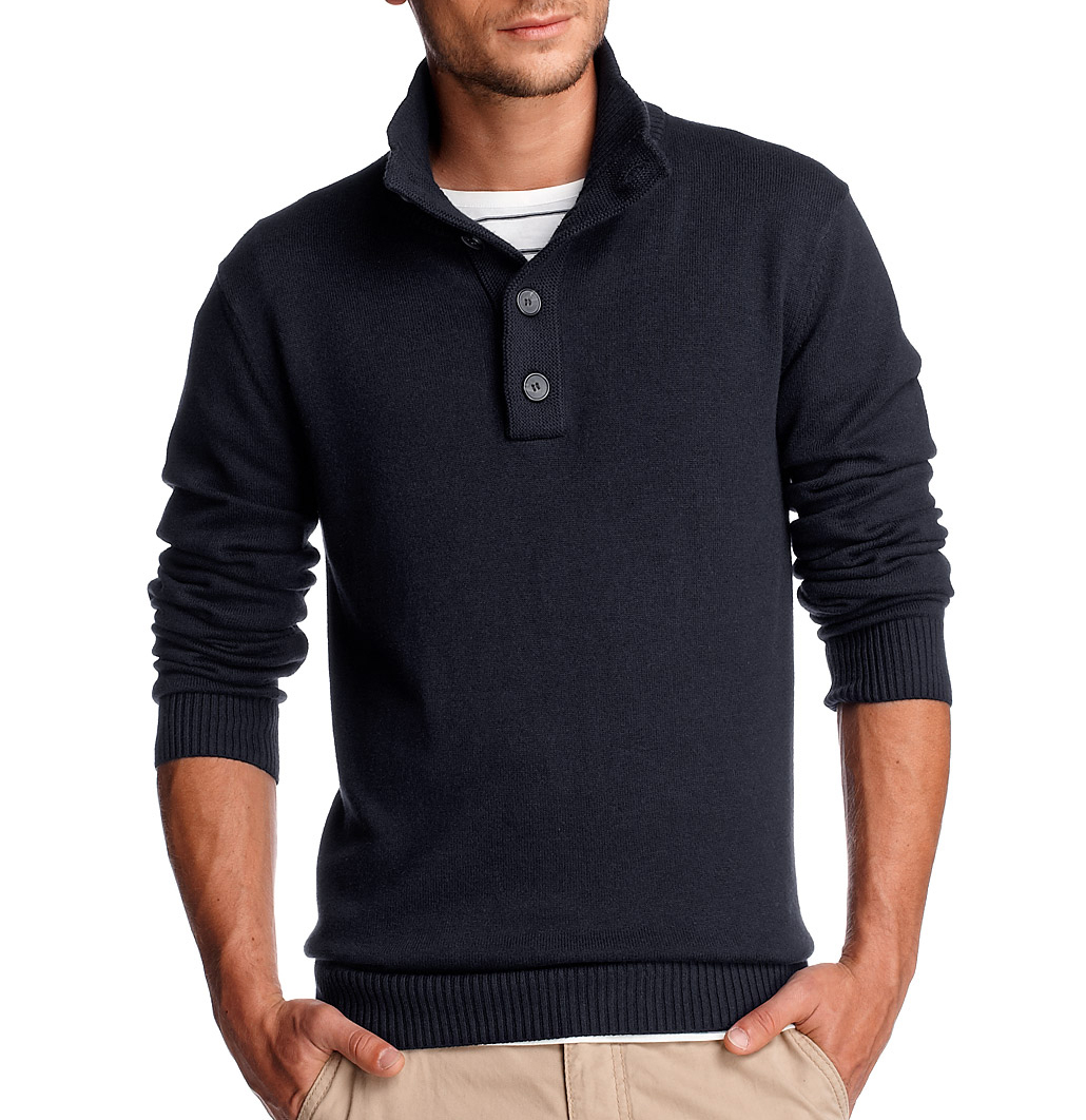 New ESPRIT Mens Button Neck Jumper Cotton Pullover Sweater Blue & Navy ...