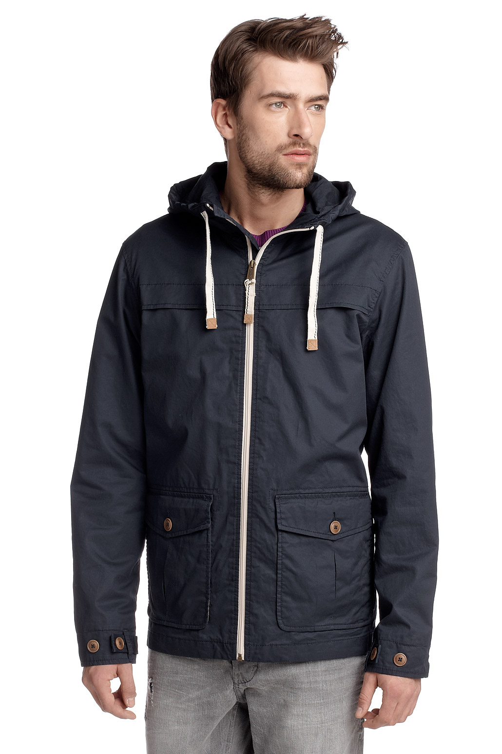 New Esprit Men’s Lightweight Cotton Hooded Jacket Dark Navy & Blue S M L XL