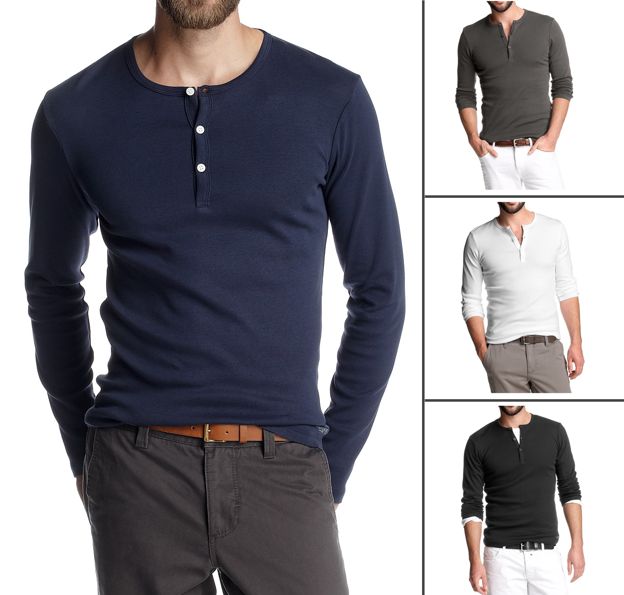 New Esprit Men's Long Sleeve Button Neck Henley Two-Pack T-Shirts DD11 ...