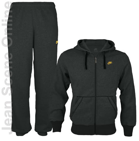 New Nike Mens Tracksuit Bottoms & Hooded Jacket Top Dark Grey Gold ...