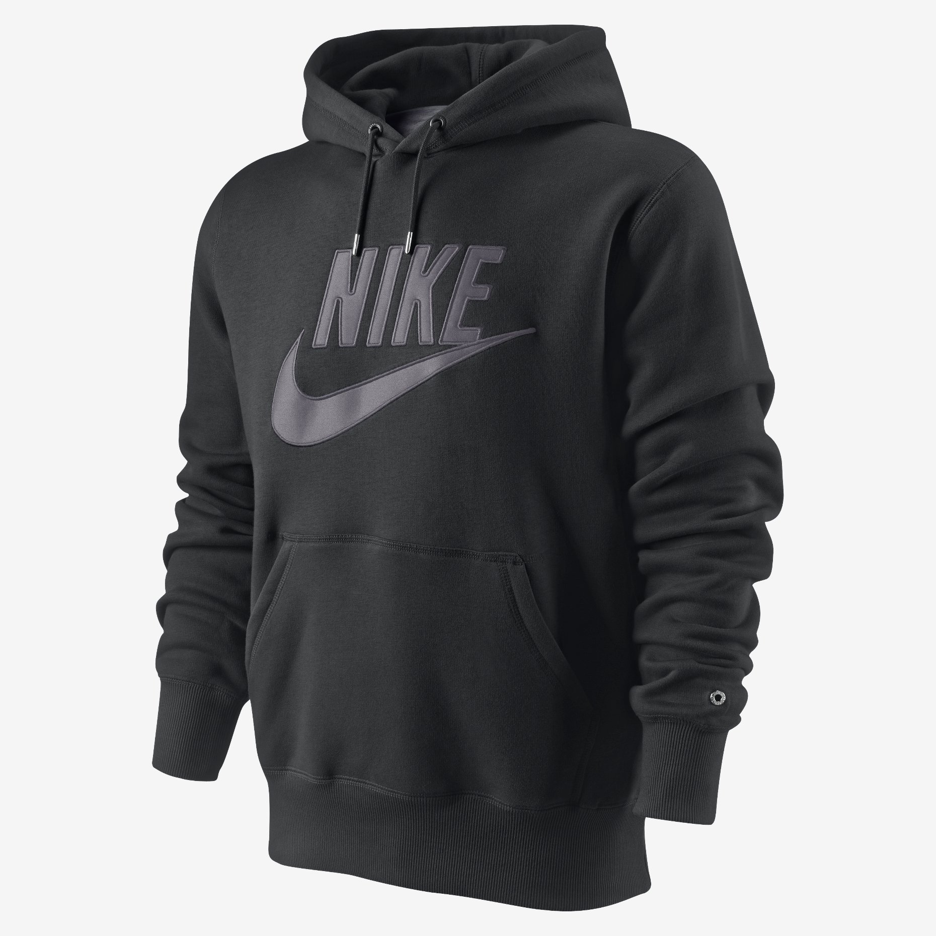 New Nike HBR Mens Hooded Sweatshirt Brushed Fleece Hoodie Black Top S M ...