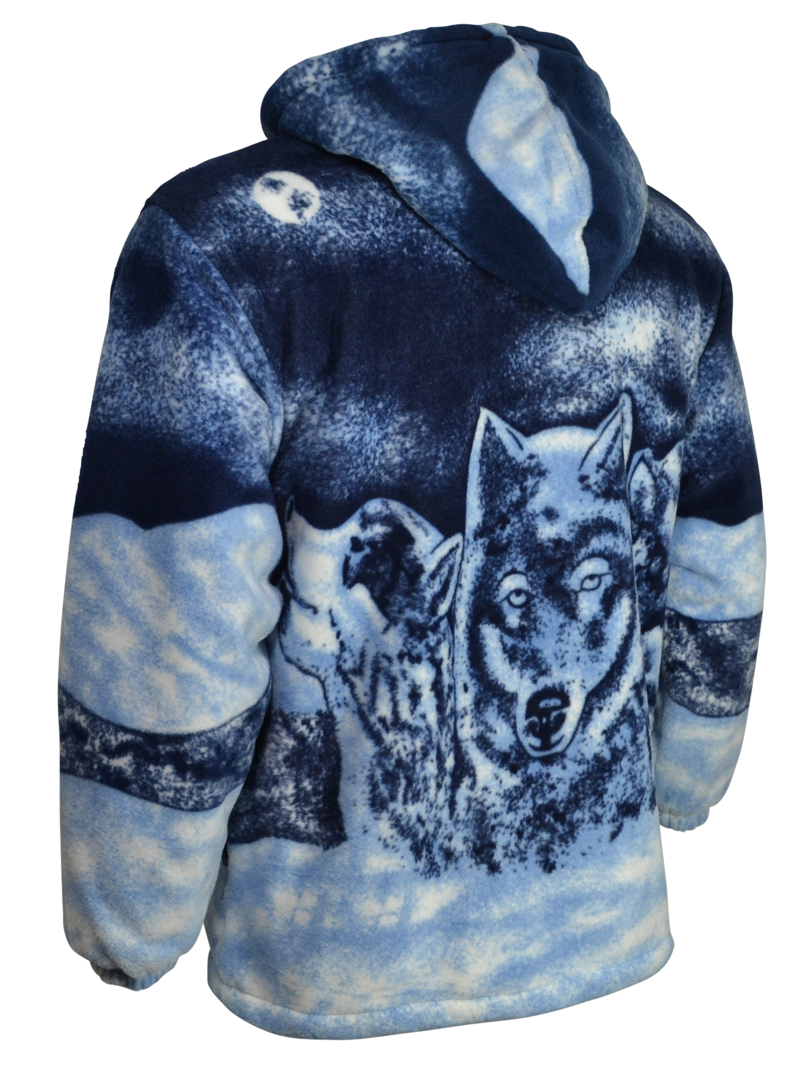 New Warm Sherpa Fleece Hooded Jacket Animal Print Wolf Blue & Black ...