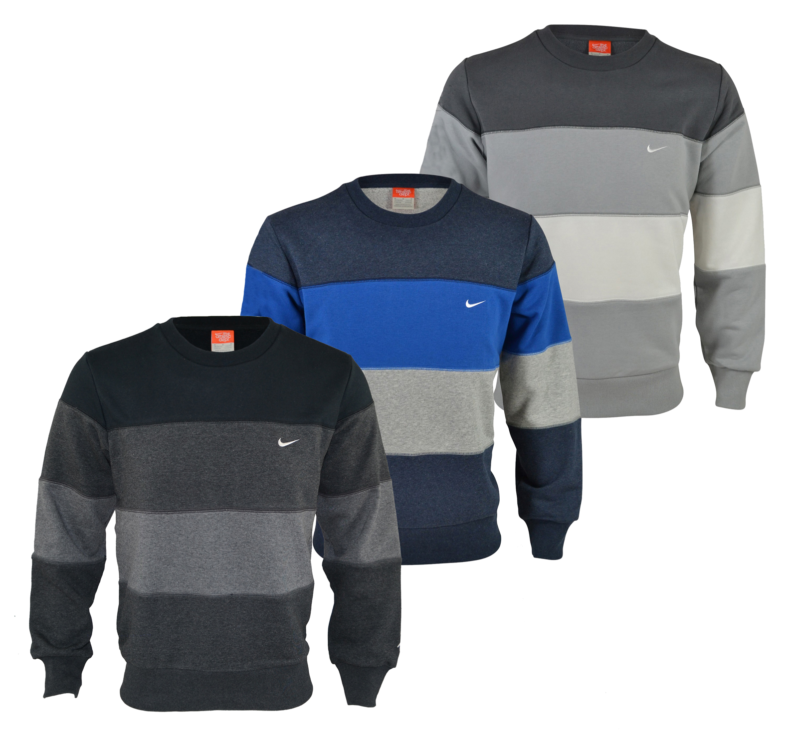 New Nike Mens Fleece Lined Triband Striped Sweatshirt Jumper Black Blue ...