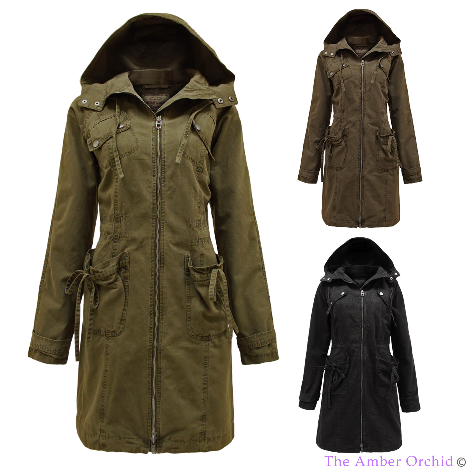 LADIES HOODED THICK COTTON WASHED CORD WOMENS MILITARY PARKA COAT ...