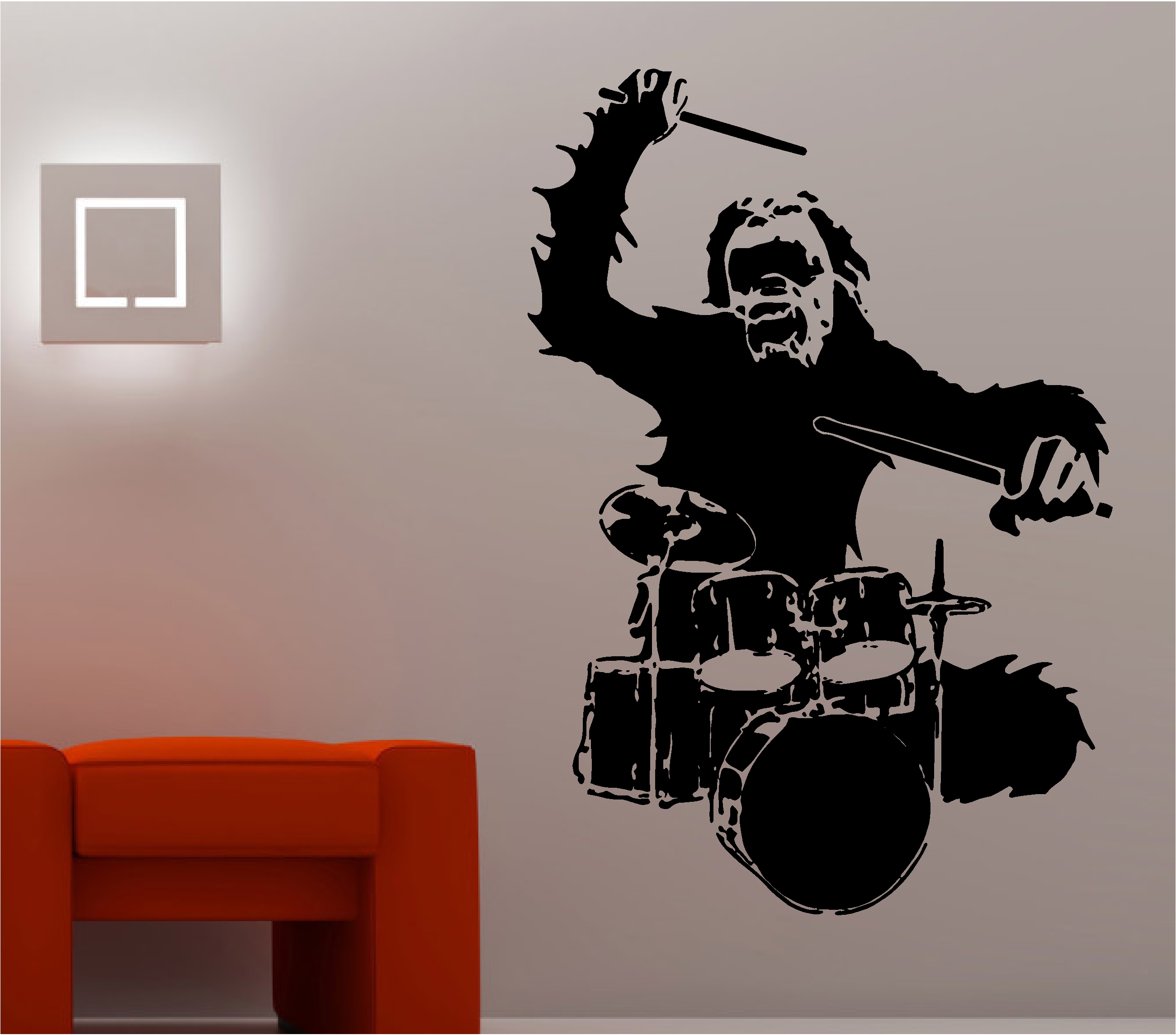 GORILLA DRUMMING DRUMS wall art sticker vinyl LOUNGE MUSIC 