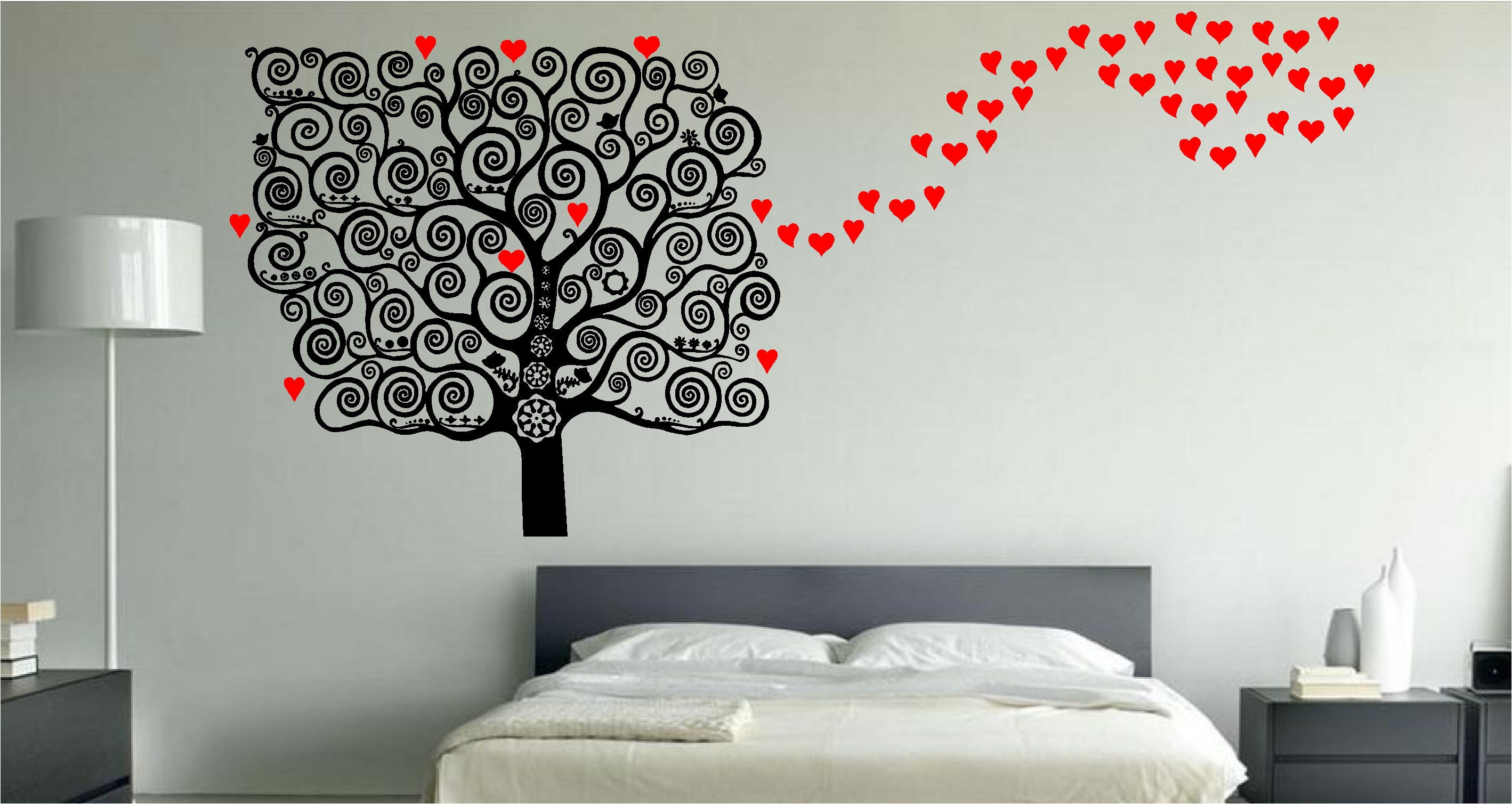 Details About Stunning Love Heart Tree Wall Art Sticker Decal Bedroom Kitchen Lounge