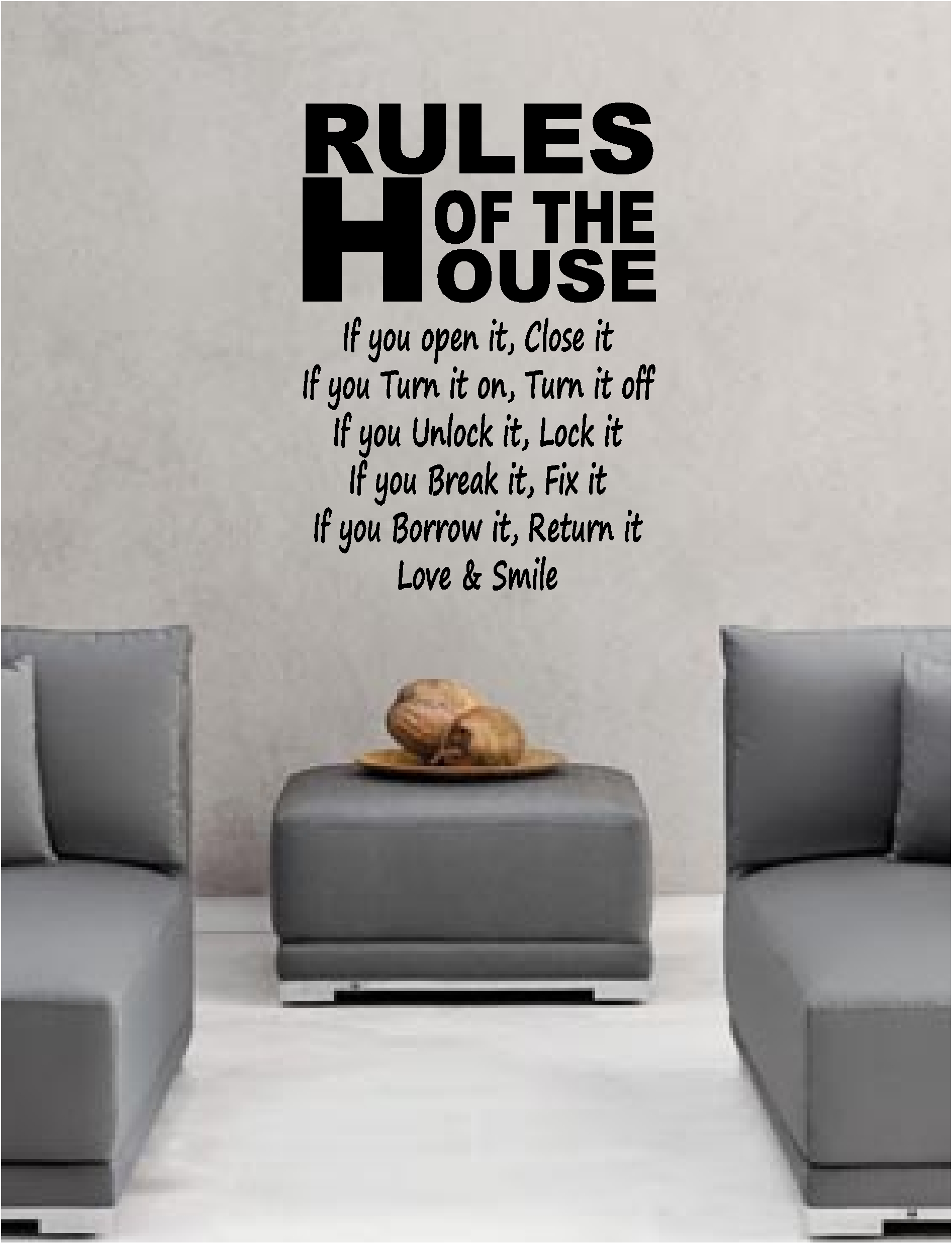 Rules Of The House Wall Art Sticker Quote Decal Bedroom
