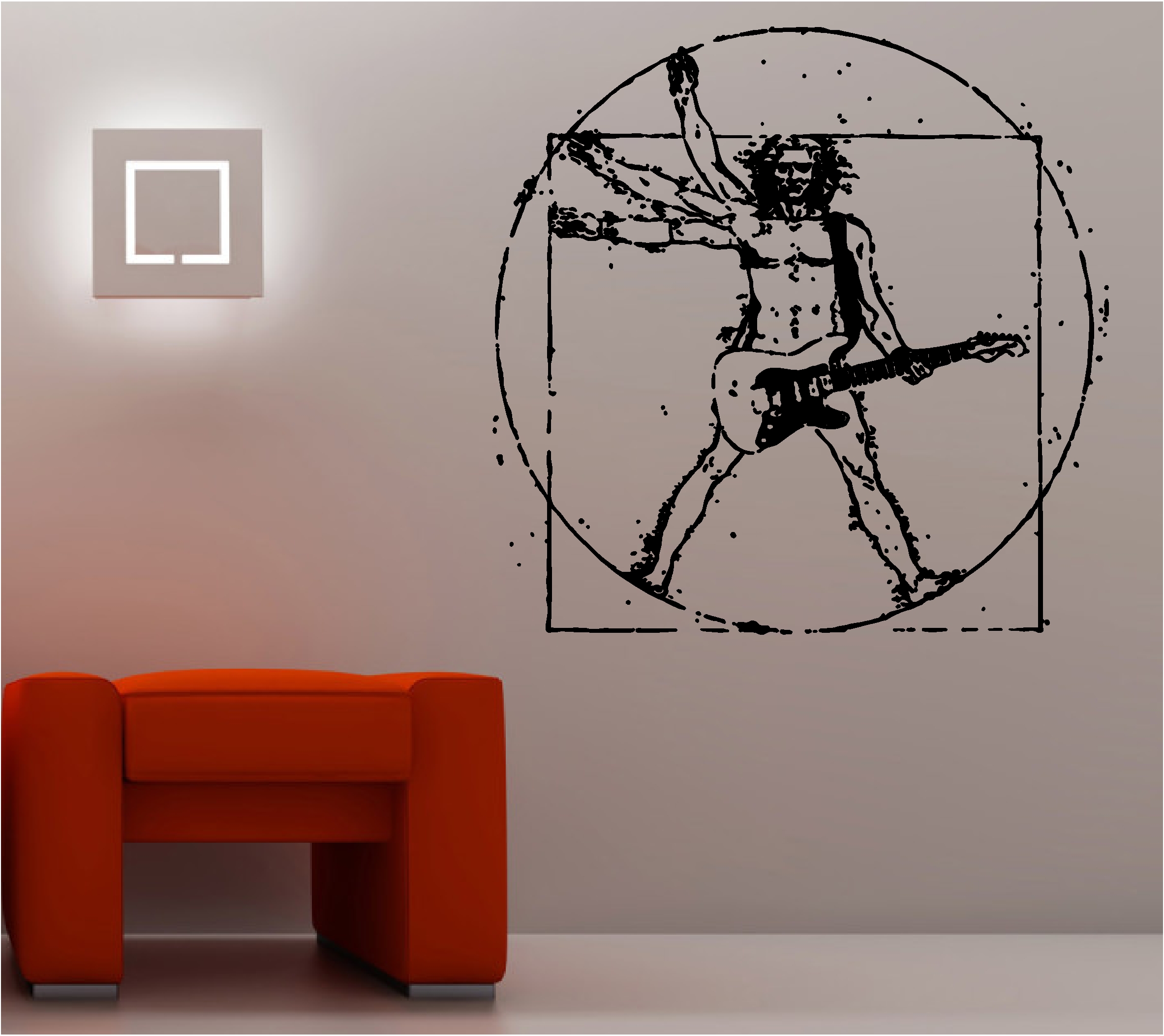 Da Vinci Vitruvian Guitarist Wall Art Sticker Music Guitar
