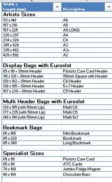 clear cello standard artist size bags cellophane display prints standard bookmark size