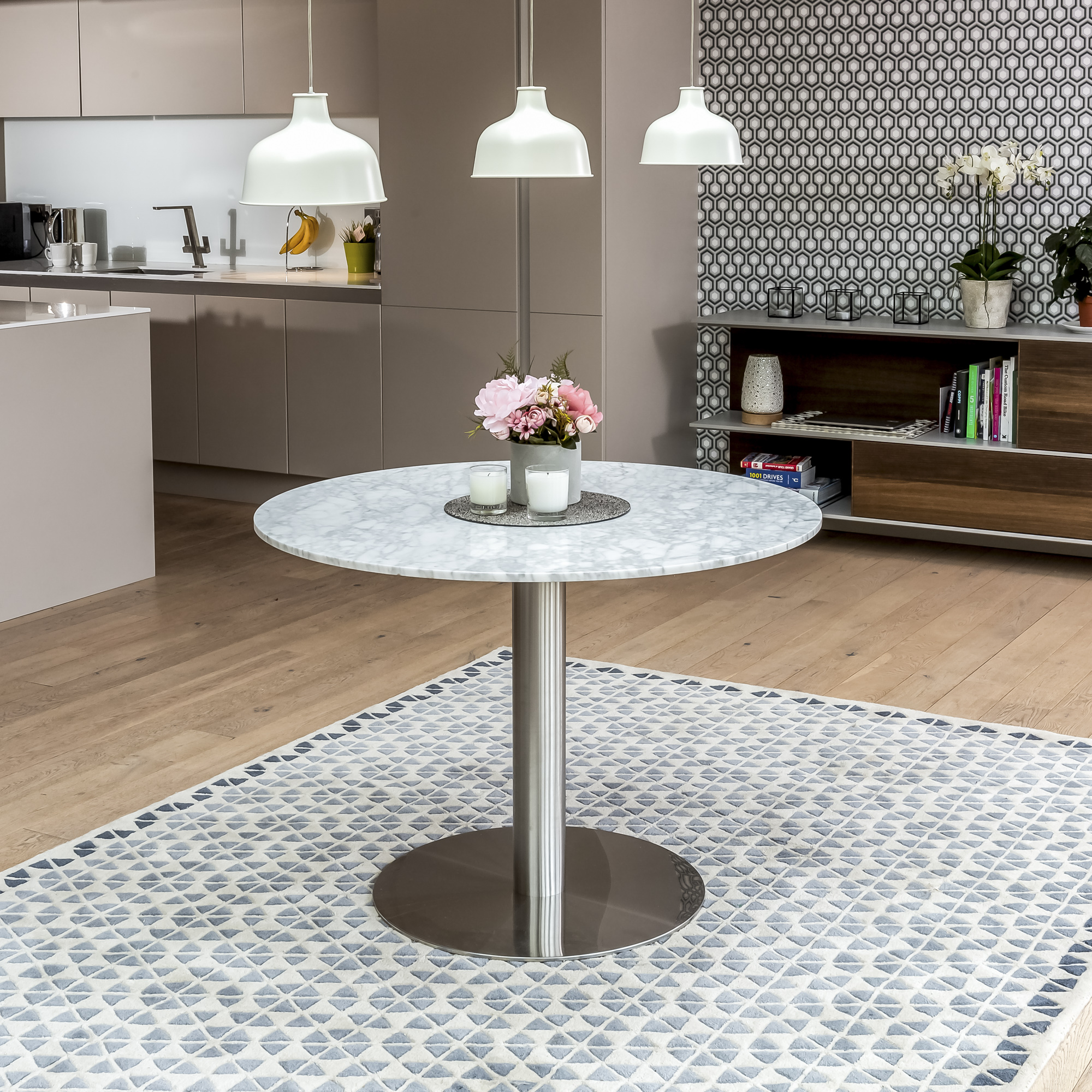 New Carrara Marble White Round Dining Table Chrome ...