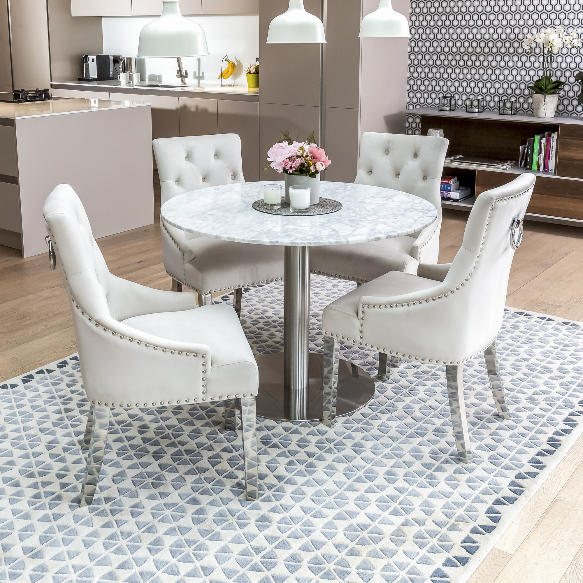 New Carrara Marble White Round Dining Table Chrome ...